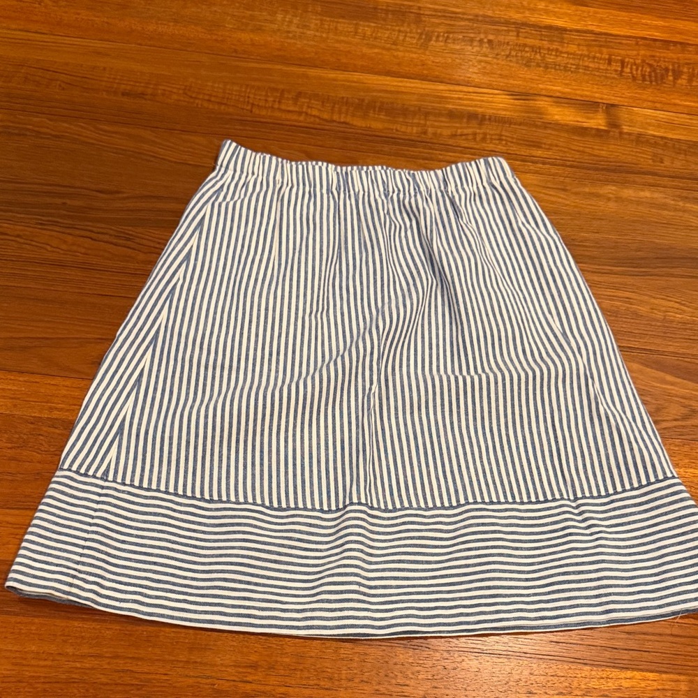 J Crew Cotton A-Line Blue and White Striped Women's Skirt, XS *POCKETS*